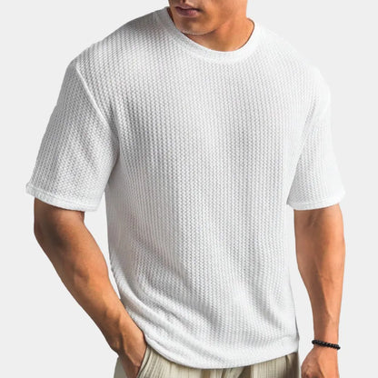 Tricou bărbătesc din țesătură waflu | Cu guler rotund, texturat, tricou de zi cu zi