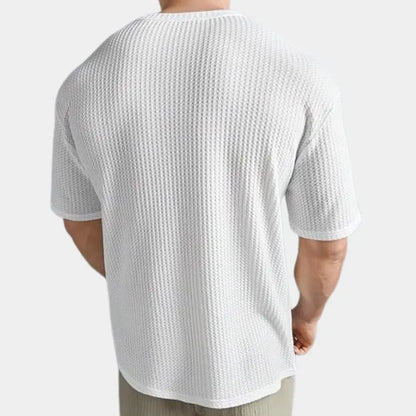 Tricou bărbătesc din țesătură waflu | Cu guler rotund, texturat, tricou de zi cu zi