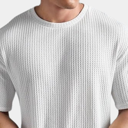 Tricou bărbătesc din țesătură waflu | Cu guler rotund, texturat, tricou de zi cu zi