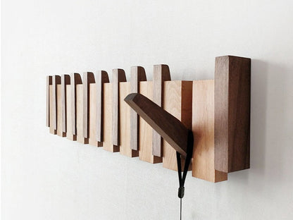 Wooden Wall Hanger with Retractable Hooks | Hallway Coat Rack for Jackets