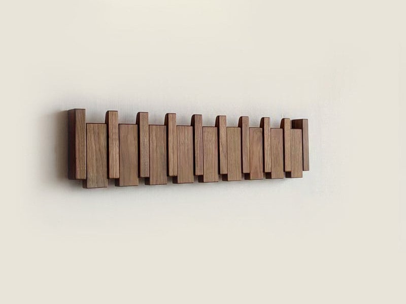 Wooden Wall Hanger with Retractable Hooks | Hallway Coat Rack for Jackets