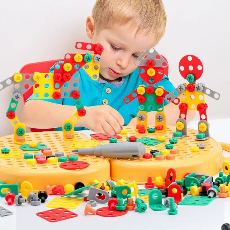 Zestaw Narzędzi dla Dzieci Montessori | Edukacyjna Drewniana Skrzynka Narzędziowa z Wiertarką i Częściami