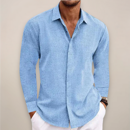 Camisa de lino para hombre estilo largo con manga larga