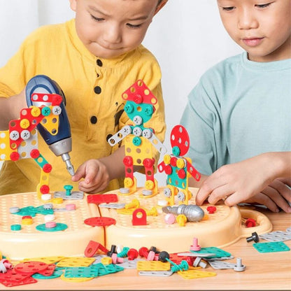Zestaw Narzędzi dla Dzieci Montessori | Edukacyjna Drewniana Skrzynka Narzędziowa z Wiertarką i Częściami
