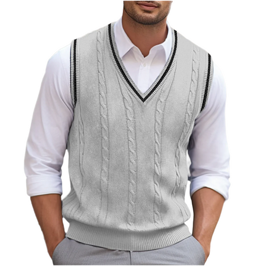 Chaleco de suéter para hombre sin mangas con escote en V