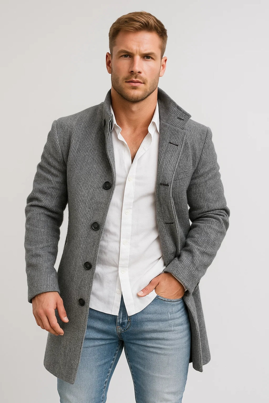 Cappotto Lungo Classico da Uomo con Bottoni | Stile Casual da Lavoro