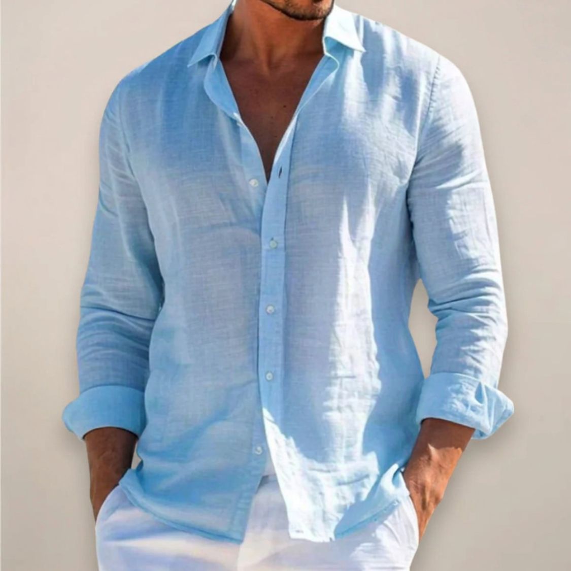 Chemise en lin pour homme | Manches longues avec poignets boutonnés Coupe décontractée
