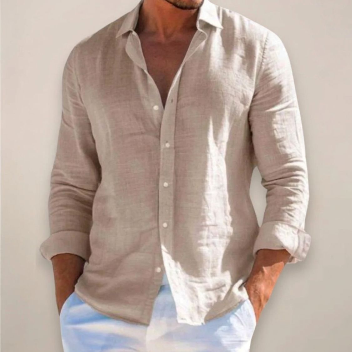 Chemise en lin pour homme | Manches longues avec poignets boutonnés Coupe décontractée