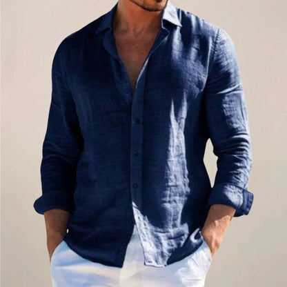 Chemise en lin pour homme | Manches longues avec poignets boutonnés Coupe décontractée