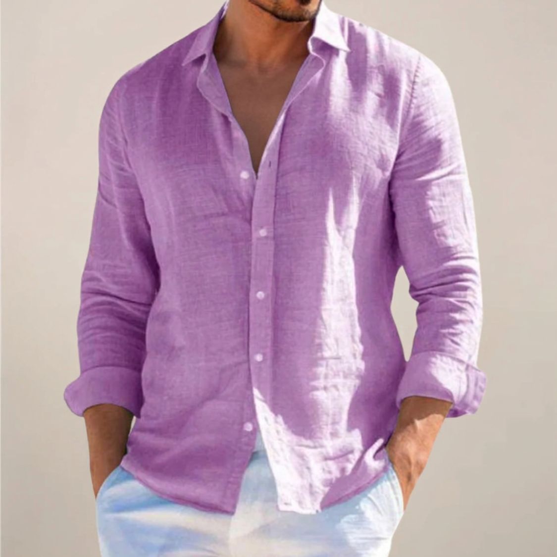 Chemise en lin pour homme | Manches longues avec poignets boutonnés Coupe décontractée