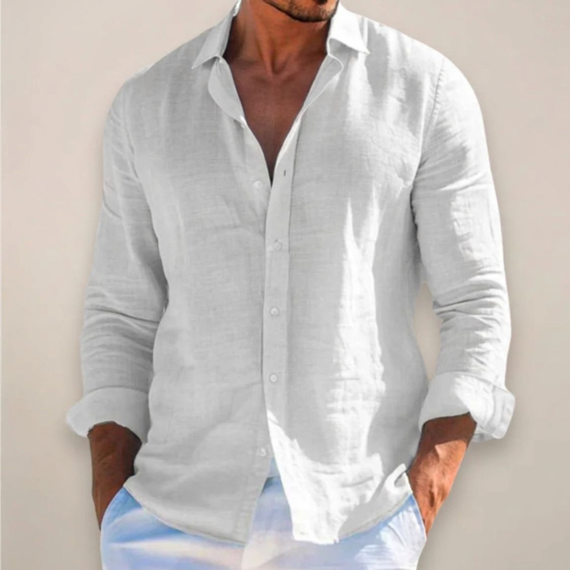 Chemise en lin pour homme | Manches longues avec poignets boutonnés Coupe décontractée