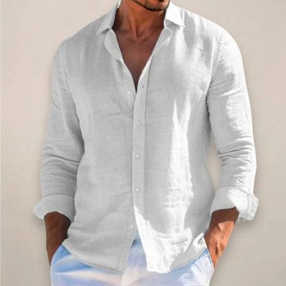 Chemise en lin pour homme | Manches longues avec poignets boutonnés Coupe décontractée