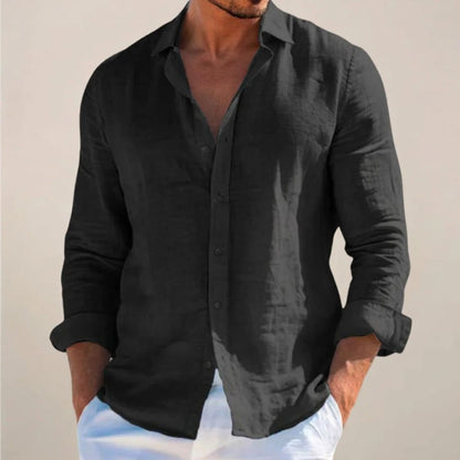 Chemise en lin pour homme | Manches longues avec poignets boutonnés Coupe décontractée