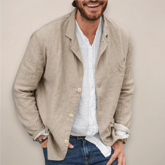 Chaqueta de lino para hombre, estilo casual de verano, ajuste relajado