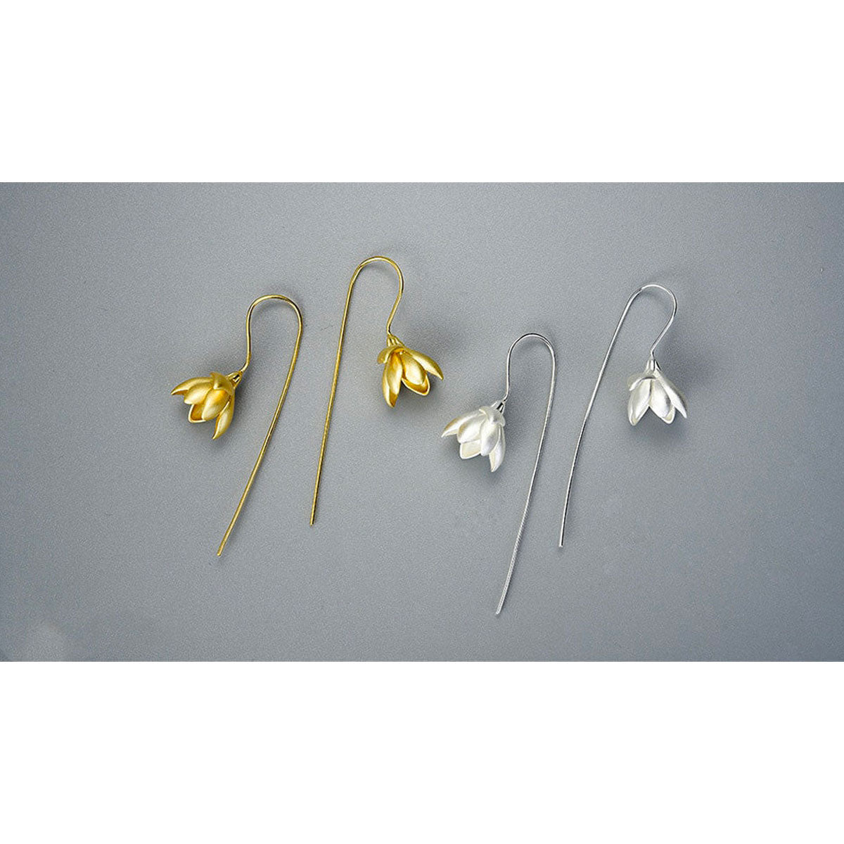 Kolczyki Zwisające z Kwiatem Magnolii | Elegancka Kwiatowa Biżuteria w Kształcie Kropli