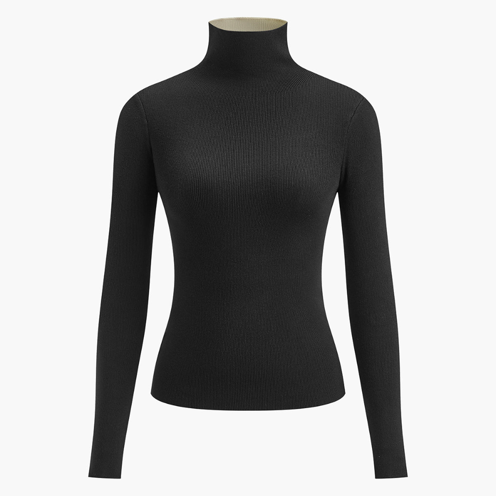 Damski Dwukolorowy Wąski Sweter z Dzianiny z Golfem