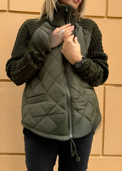 Damska Pikowana Kurtka Tkana ze Stójką