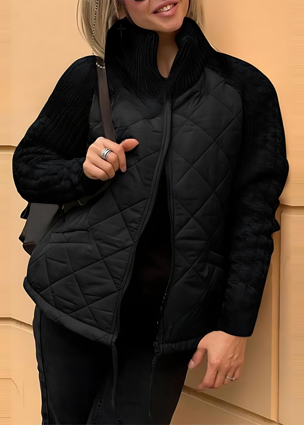 Damska Pikowana Kurtka Tkana ze Stójką