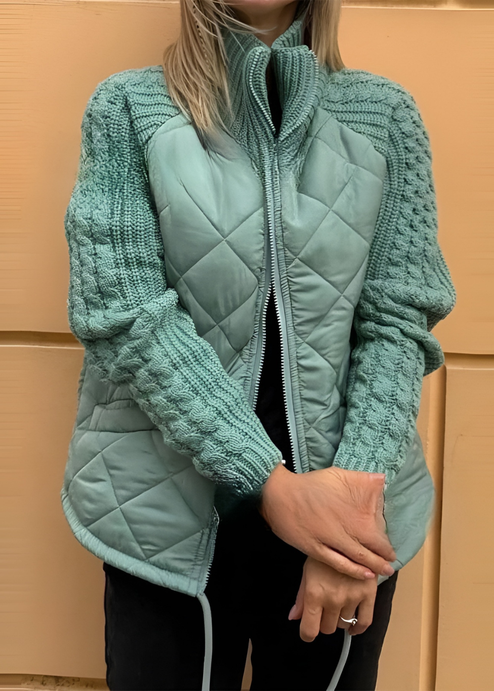 Damska Pikowana Kurtka Tkana ze Stójką