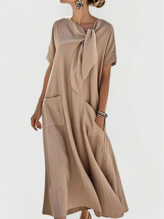 Vestido maxi de verano para mujer | Con lazo y bolsillos delanteros