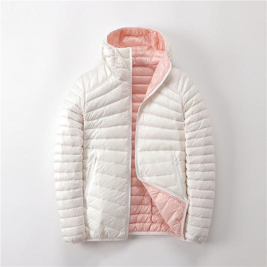 Chaqueta reversible para mujer con capucha para primavera e invierno