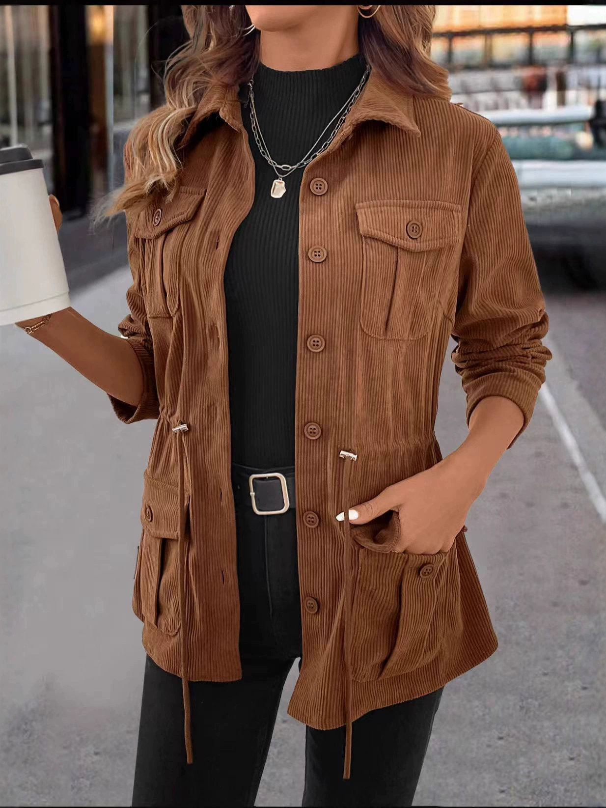 Geacă damă din catifea cu buzunare | Amestec de lână