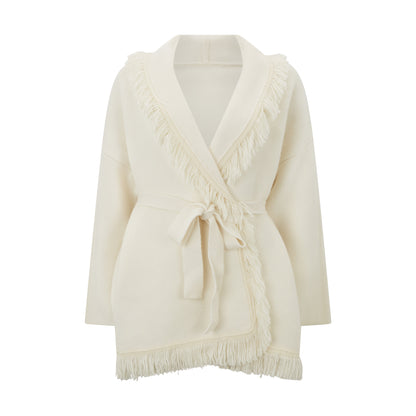 Damski Dzianina Kardigan Z Frędzlami Szczegół