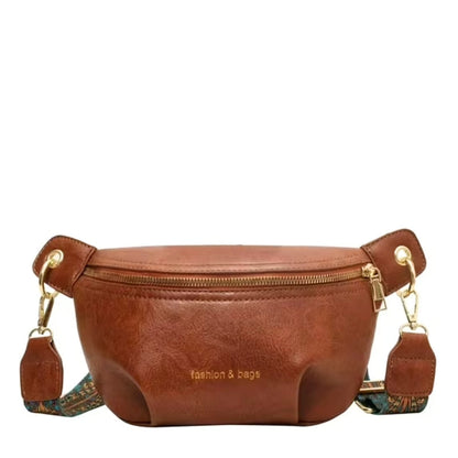 Sac taille en cuir à la mode pour femme avec large bandoulière