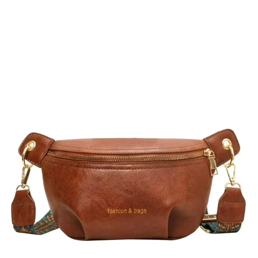 Női divatos bőr stílusú deréktáska széles pánttal