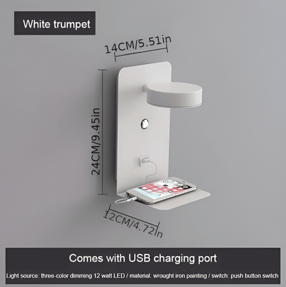 Aluminum Night Lamp with Shelf and USB Charging Port