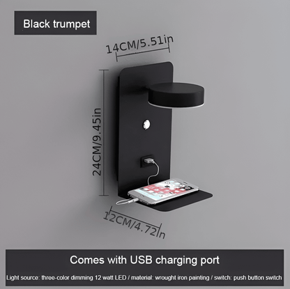Aluminum Night Lamp with Shelf and USB Charging Port