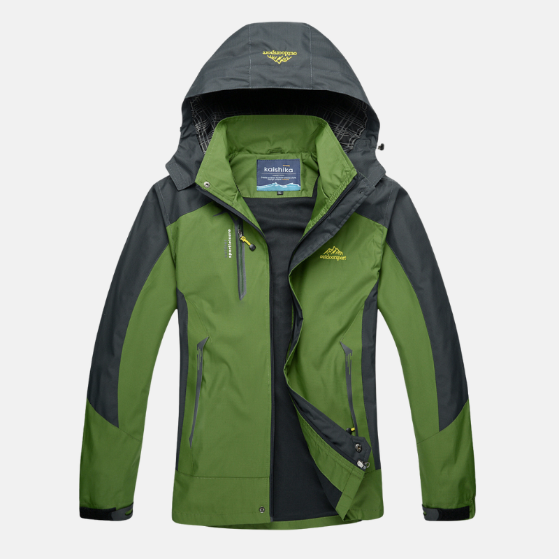 Tkana Kurtka Damska z Kapturem i Rozcięciem Pod Szyją