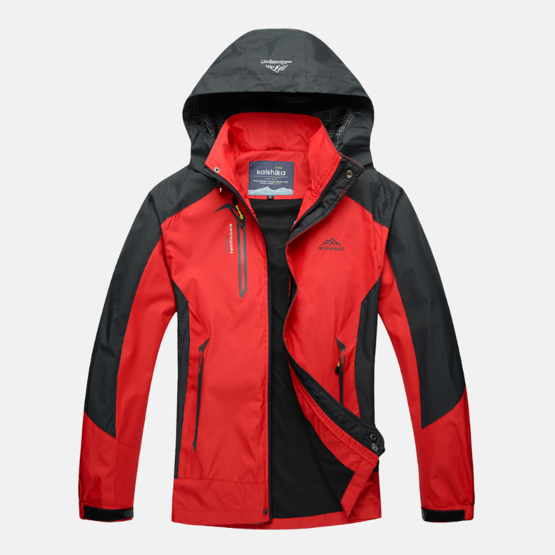 Tkana Kurtka Damska z Kapturem i Rozcięciem Pod Szyją