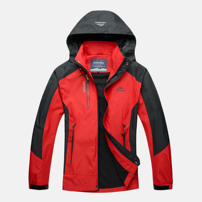 Tkana Kurtka Damska z Kapturem i Rozcięciem Pod Szyją