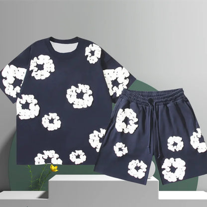 Ensemble short imprimé 3D fleur en coton pour homme