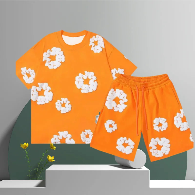 Ensemble short imprimé 3D fleur en coton pour homme