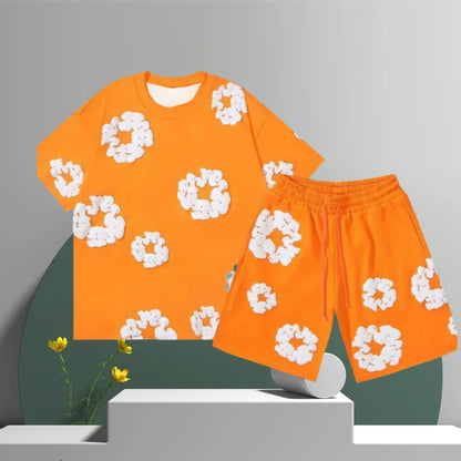 Ensemble short imprimé 3D fleur en coton pour homme