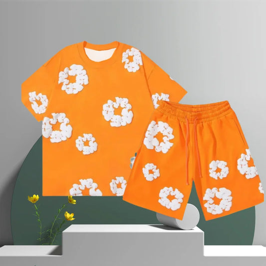 Conjunto de pantalones cortos con estampado 3D de flores de algodón para hombre