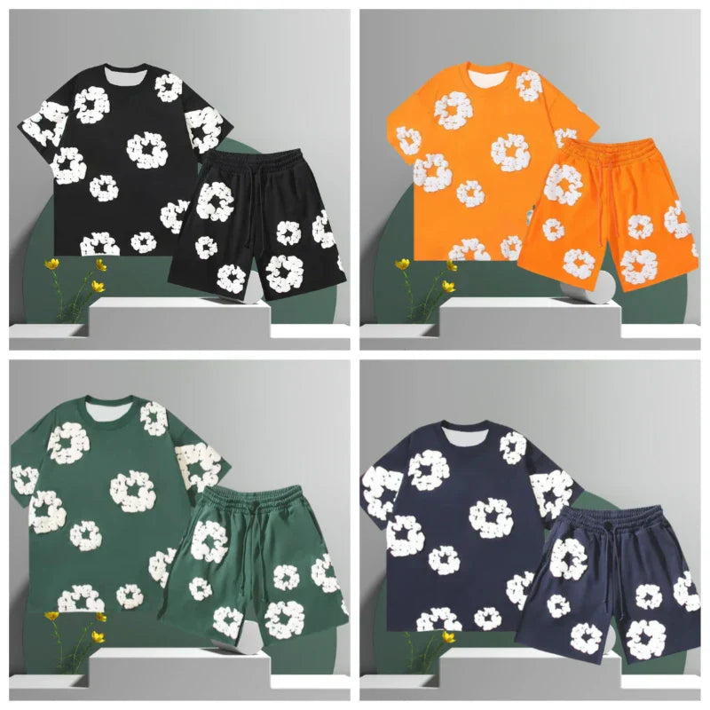 Ensemble short imprimé 3D fleur en coton pour homme