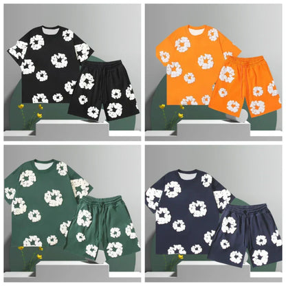 Ensemble short imprimé 3D fleur en coton pour homme