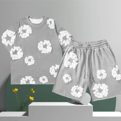 Ensemble short imprimé 3D fleur en coton pour homme