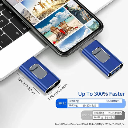 Multi-port OTG USB Flash Drive - USB-A, USB-C, Micro-USB and Lightning (4 in 1)