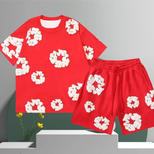 Conjunto de pantalones cortos con estampado 3D de flores de algodón para hombre