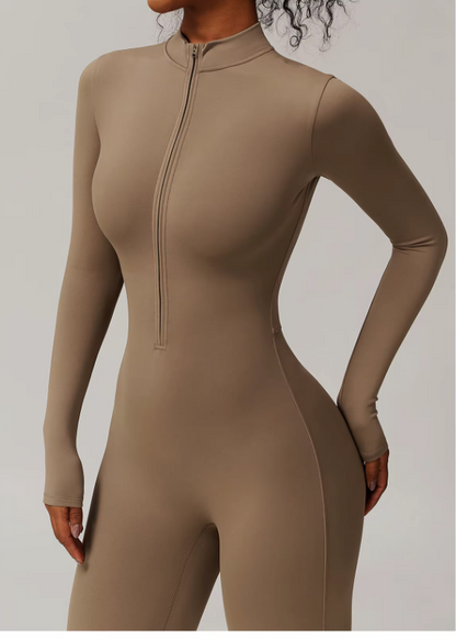 Combinaison pour femme à fermeture éclair | Vêtement de sport extensible sculptant la silhouette