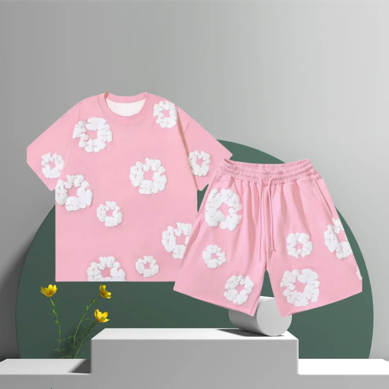 Ensemble short imprimé 3D fleur en coton pour homme