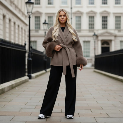 Abrigo cruzado de mujer | Con acabado de piel sintética, estilo oversize