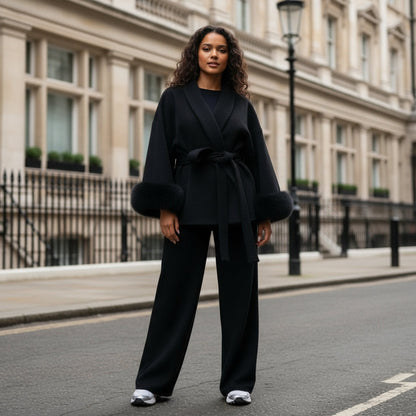 Abrigo cruzado de mujer | Con acabado de piel sintética, estilo oversize
