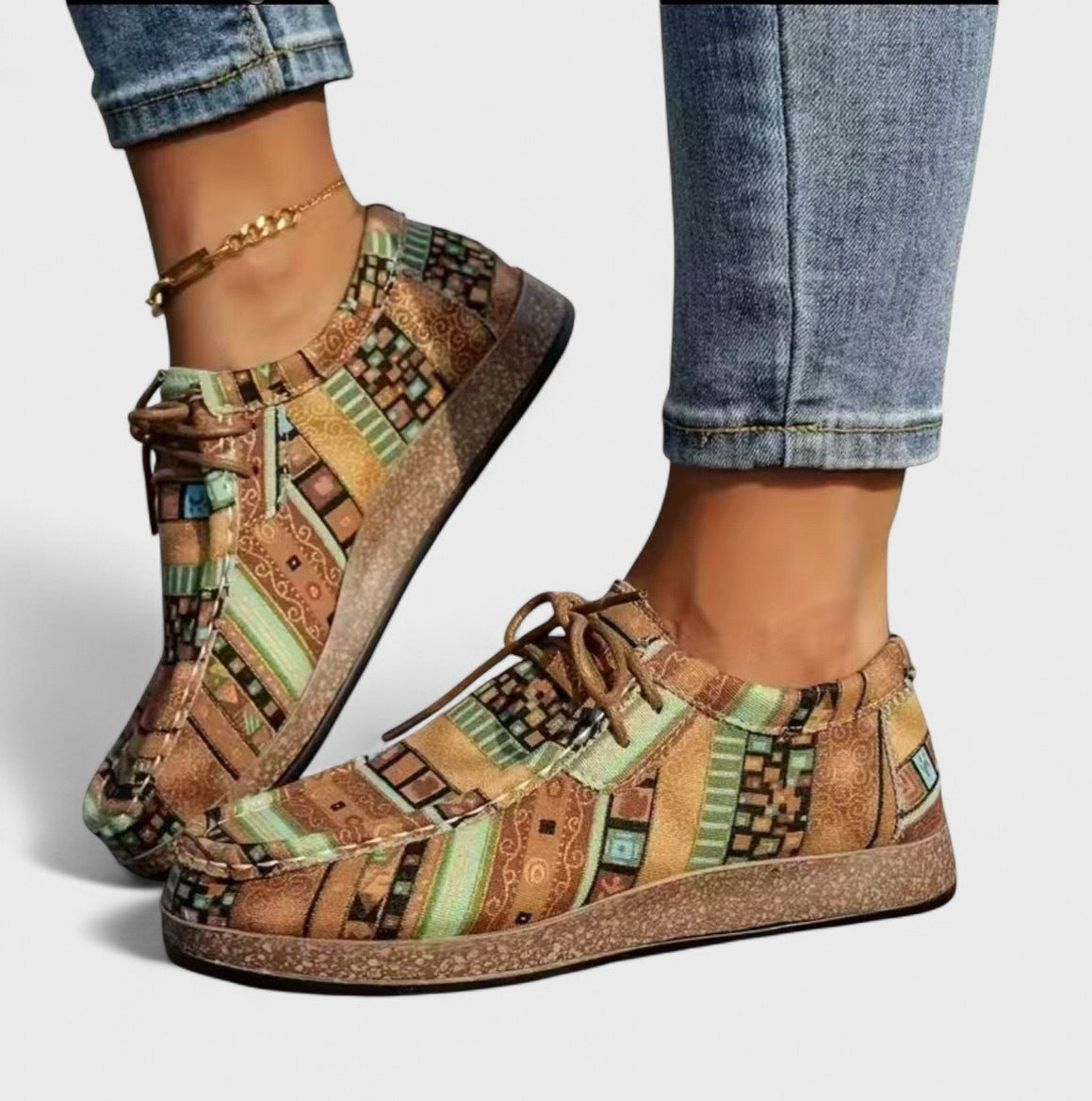 Dámské boho pohodlné tenisky | Polstrované šněrování podrážka