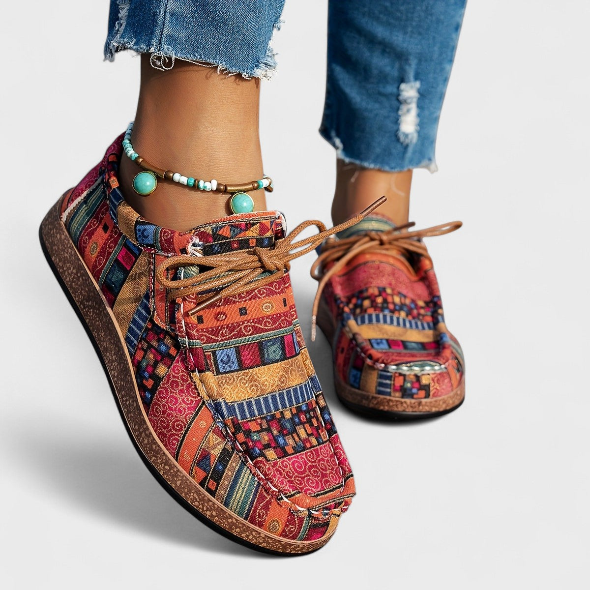 Dámské boho pohodlné tenisky | Polstrované šněrování podrážka