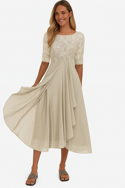 Vestido midi de encaje con letras A para mujer